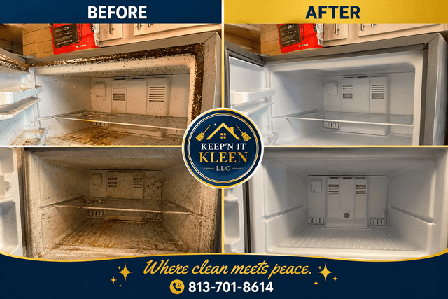 Before and after results of a freezer cleaning by Keep N It Kleen